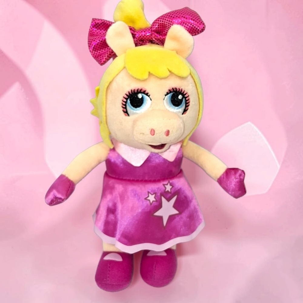 Disney Muppet Babies Miss Piggy 8" Plush Pink Dress Star Bow Stuffed Animal Toy